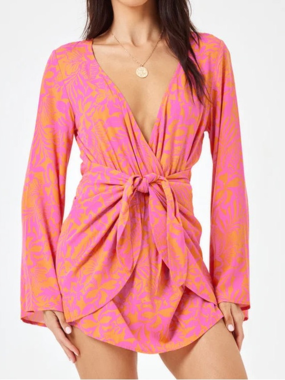 L*SPACE Kristy Mini Dress in Path to Paradise Pink Orange Size X-Small